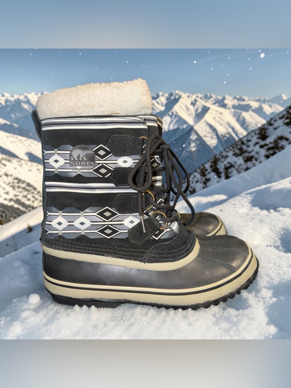 Sorel 1964 PAC Snow Boots Winter Waterproof Rain Black Aztec NL1715 Women Sz 8